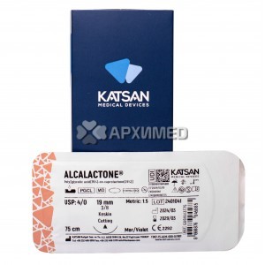 Шовный материал ALCALACTONE 4/0 75 см, режущая 19мм 3/8, 12 шт/уп