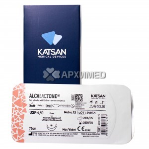 Шовный материал ALCALACTONE 4/0 75 см, колющая 17мм 1/2 двухигольная, 12 шт/уп