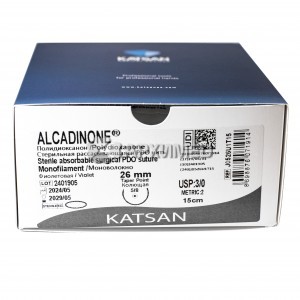 Шовный материал Полидиоксанон (ALCADINONE) нить для безузлового шва 3/0 15 см, колющая 27мм 5/8, 12 шт/уп