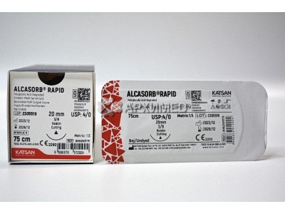 Шовный материал ALCASORB RAPID 4/0 75см, режущая 20мм, 3/8, 12шт/уп