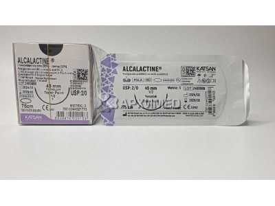 Шовный материал ALCALACTINE 2/0 75см, колющая 45мм, 1/2, 12шт/уп